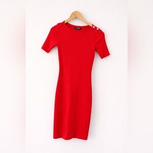 Ralph Lauren red midi dress XS silver shoulder buttons 100% cotton